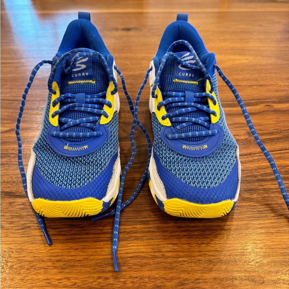 UA Curry Blue and Yellow Basketball Sneakers Size 6Y